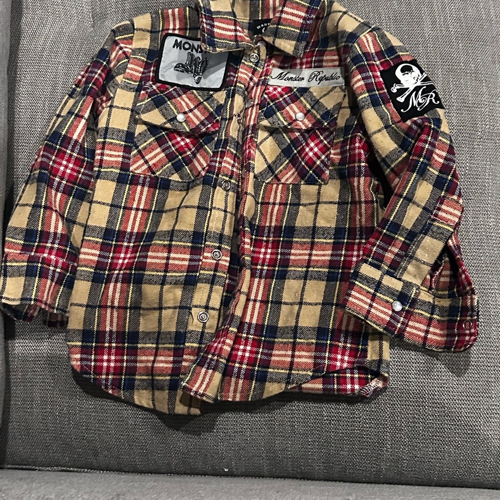 Custom Plaid Kids Shirt with Patches